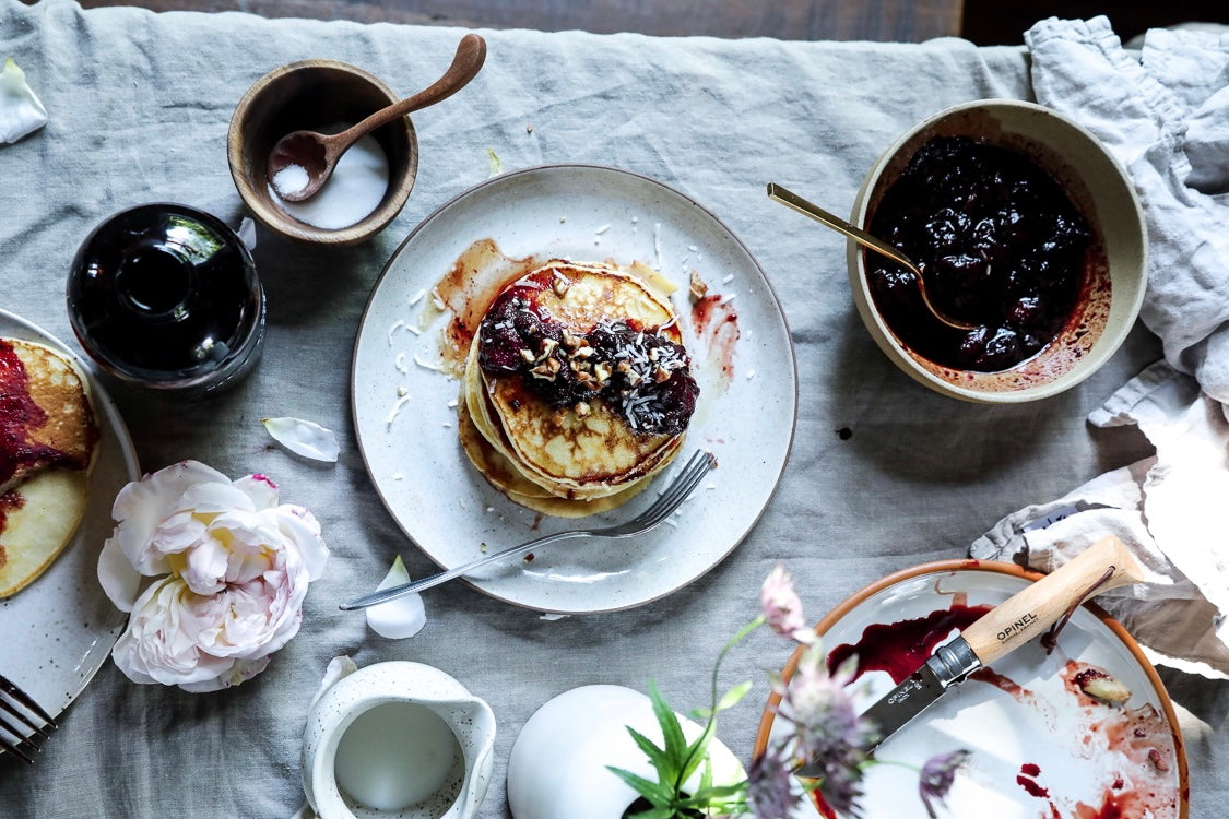 Pancakes with Strawberry Balsamic Compote